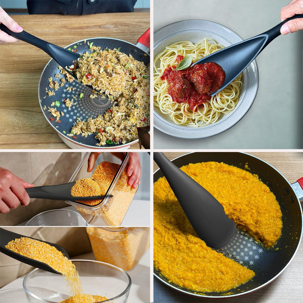 Silicone Cooking Spoon & Rice Scooper Set for Nonstick Cookwares, 2Pc Black | Bpf-Free,Heat Resistant- Seamless Design, Non- Toxic Kitchen Utensils for Cooking, Serving, Mixing, Scoop, Scrape, Stirring7