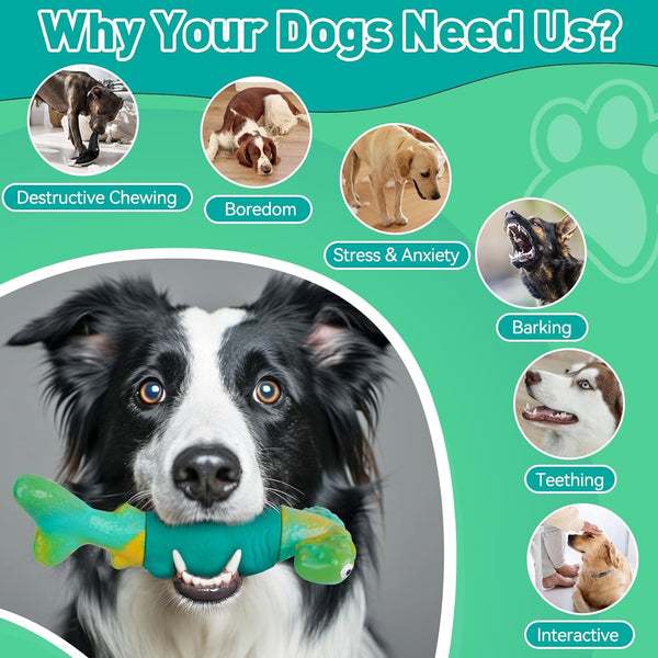 BIKIISEN Dog Toys for Aggressive Chewers, Interactive Dog Chew Toys for Large Dogs, Squeaky Chew Toys to Keep Them Busy, Tough Toys for Medium/Large Breed (Green)3