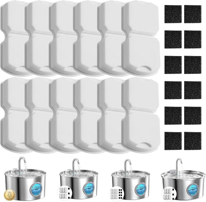 GIOTOHUN Cat Water Fountain Filter: 24 Cat Fountain Filter Replacement - 12 Filters & 12 Sponges - 6 Months Set of 24 Pet Fountains Filters for ATMZIQXR GIOTOHUN KOOGMOON UMOCUOY IHOUONE HOOISE1