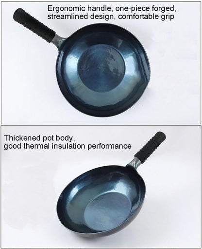 Stir Fry Pans,Chinese Handhammered Iron Woks，Mirror Flat Bottom Pot，No Coating Non-Stick, Suitable for All Kinds of Stoves (Diameter 34Cm/13.38In)7