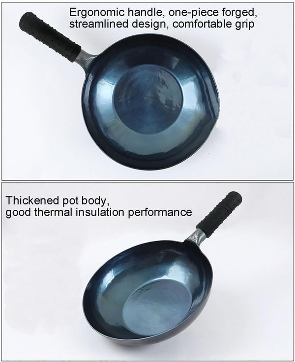 Stir Fry Pans,Chinese Handhammered Iron Woks，Mirror Flat Bottom Pot，No Coating Non-Stick, Suitable for All Kinds of Stoves (Diameter 34Cm/13.38In)7