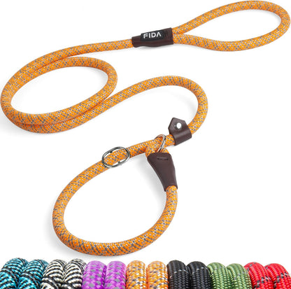 Fida Durable Slip Lead Dog Leash, 6 FT X 1/2" Heavy Duty Dog Loop Leashes, Comfortable Strong Rope Slip Leash for Large Medium Dogs, No Pull Pet Training Lead with Highly Reflective(1/2", Black)13