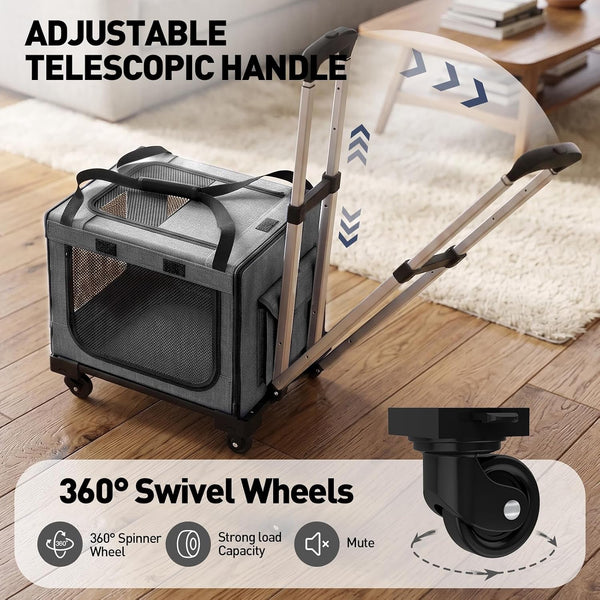 17In Wheeled Expandable Cat Carrier for Cats Small Dogs, Gray | Elescopic Rod, Expandable Side Room, Foldable Breathable Mesh, Portable Carrier for Indoor & Outdoor Pet Travel5