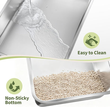Gimars 2 Pack XL Stainless Steel Cat Litter Box for Big & Senior Cats, Multi-Cat Metal Litter Pan with High Sides, Odor-Resistant & Easy Clean, Includes Litter Scoop, Litter Mat & Anti-Slip Pads5