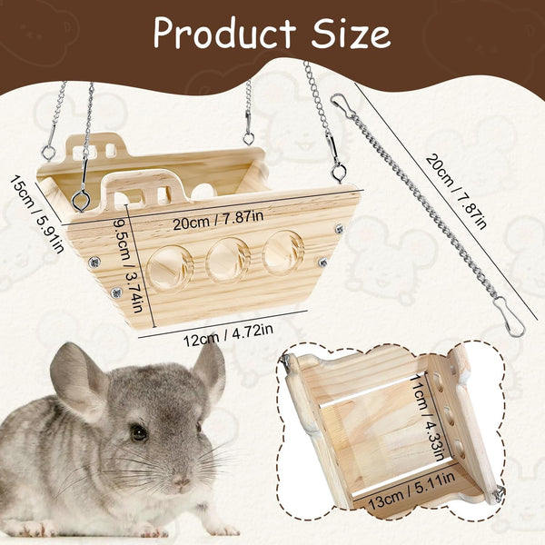 Natural Wood Chinchilla Toy Hammock for Cage Swing, Hanging Chinchilla Bed, Wooden Toys and Cage Accessories, Hut Ledges and Resting Areas for Indoor Habitat Enrichment2