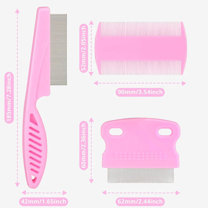Flea Comb for Dogs and Cats - Lice Comb with Rubber Handle - Promotes Hair Growth and Removes Loose Hair, Knots, and Flakes Flea Brush for Pets(3P,Pink)2