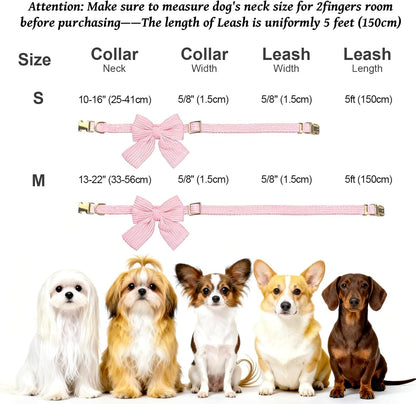 Dog Collar and Leash Set with Bowtie, Soft & Cute Puppy Collar, Cotton Puppy Collar with Adjustable Metal Buckle for Small, Medium Dog (Pink, Size S: Neck 10"-16")8
