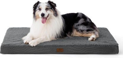 Bedsure Washable Dog Beds Large Sized Dog with Comfy Sherpa, 36X27In Grey | Orthopedic Egg Crate Foam,Comfort Support Flat Rectangle Pet Mat,Non-Slip Bottom,Removable Cover,For Large Breed up to 55 Lbs45