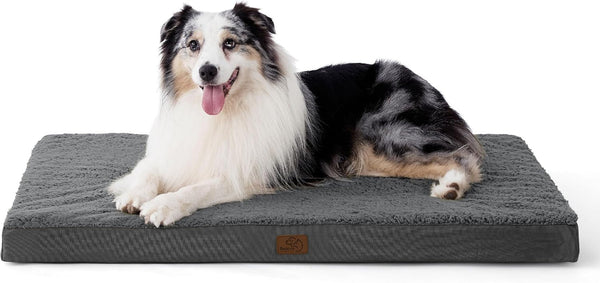 Bedsure Washable Dog Beds Large Sized Dog with Comfy Sherpa, 36X27In Grey | Orthopedic Egg Crate Foam,Comfort Support Flat Rectangle Pet Mat,Non-Slip Bottom,Removable Cover,For Large Breed up to 55 Lbs45