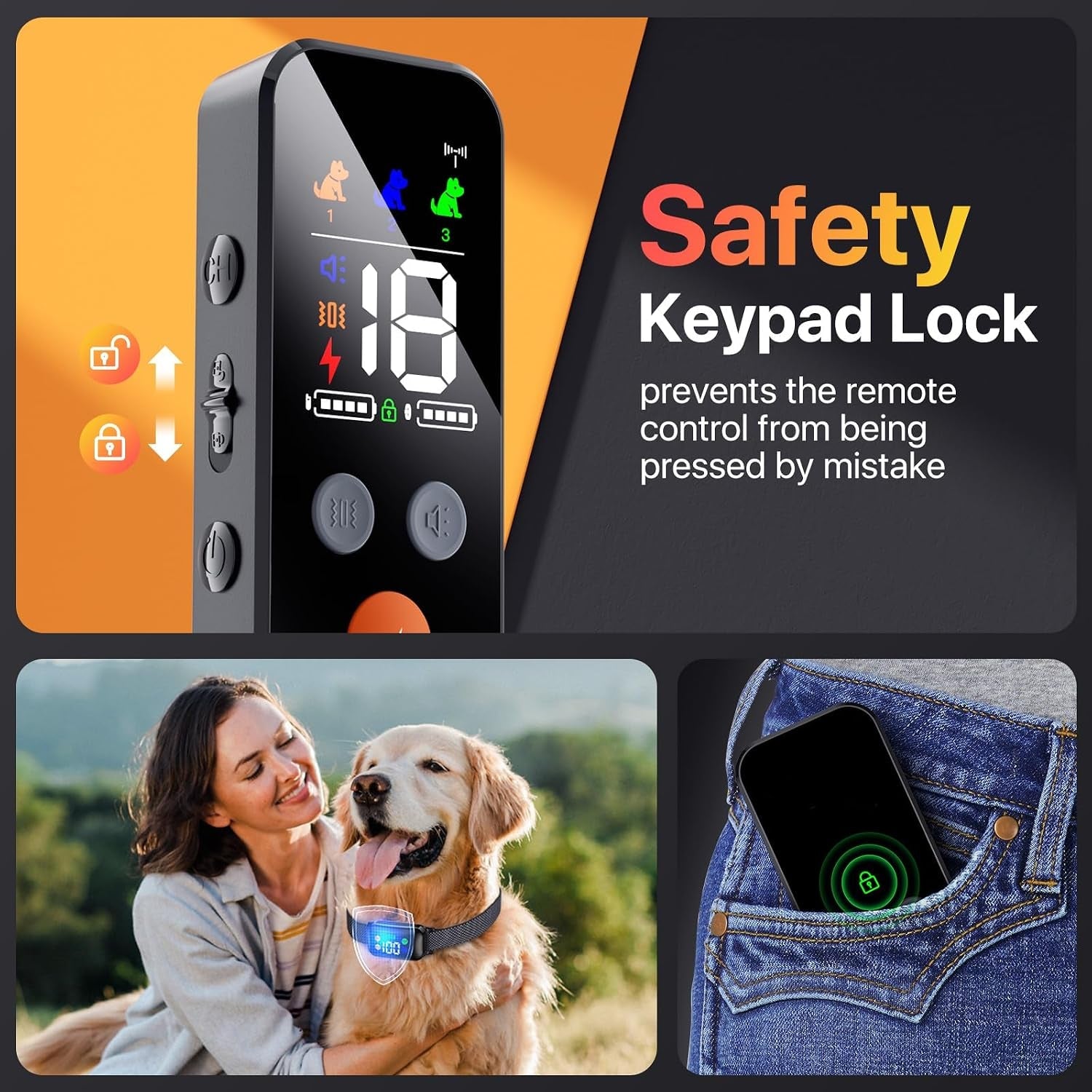 dog-shock-collar-with-remote-control-dog-training-collar-for-large-medium-dogs-40-120lbs-waterproof-shock-collar-for-dogs-with-beep-vibration-security-lock-solid-black