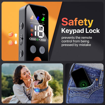 Dog Shock Collar with Remote Control, Dog Training Collar for Large Medium Dogs 40-120Lbs Waterproof, Shock Collar for Dogs with Beep Vibration Security Lock (Solid Black)4