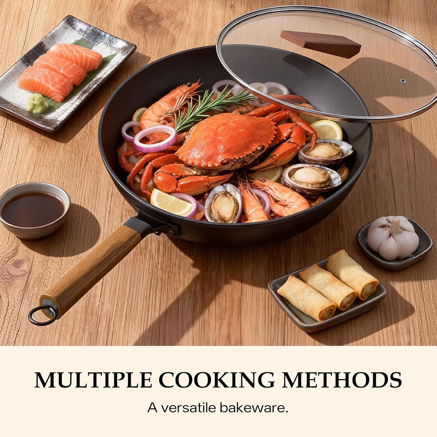 13-inch-wok-pan-with-lid-healthy-nonstick-woks-and-stir-fry-pans-black-silicone-spatula-silicone-strainer-standing-lid