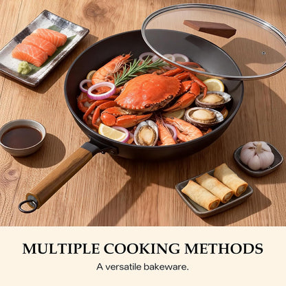 13 Inch Wok Pan with Lid, Healthy Nonstick Woks and Stir Fry Pans, Black | Silicone Spatula, Silicone Strainer, Standing Lid7
