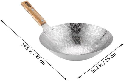 Wok with Handle Stainless Steel Frying Pan for Stir-Fry Deep Base Kitchen Cookware for Home Use 14.56 X 10.23 X 2.36 in 1 Pack2