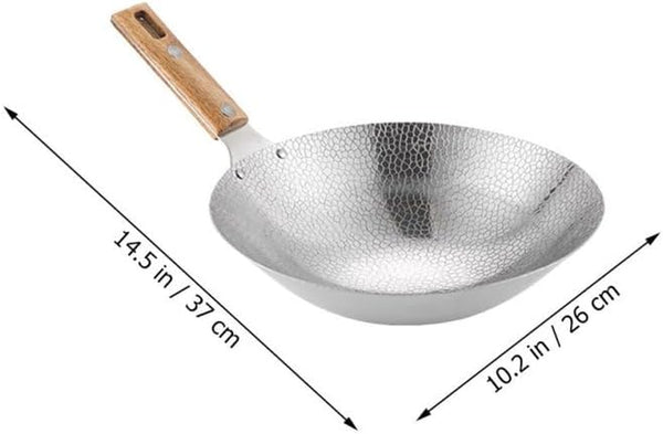 Wok with Handle Stainless Steel Frying Pan for Stir-Fry Deep Base Kitchen Cookware for Home Use 14.56 X 10.23 X 2.36 in 1 Pack2