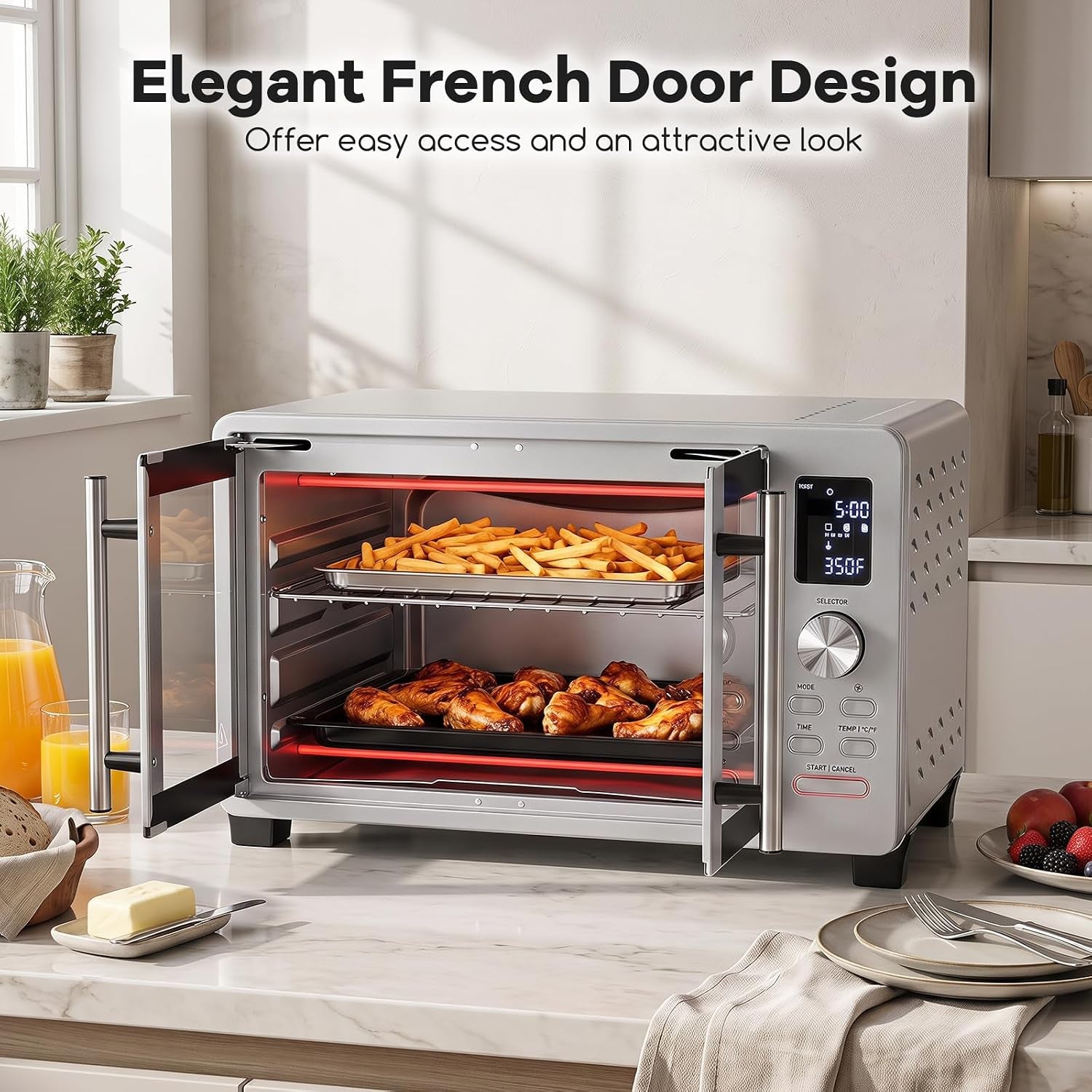 26-4-qt-french-door-toaster-oven-with-11-presets-1500w-convection-oven-countertop-led-display-24h-timer-4-dishwasher-safe-accessories-stainless-steel-finish