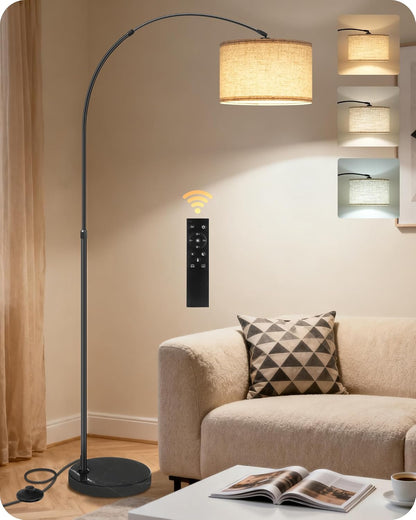 75" Arc Floor Lamp with Marble Base and Adjustable Height, Rotating Hanging Shade, Dimmable Floor Lamp for Living Room with Remote and Foot Switch, 3CCT, over Couch Arched Reading Light E15LD051