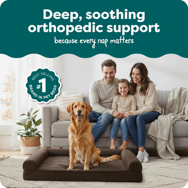 Furhaven Orthopedic Dog Bed for Large Dogs W/ Removable Bolsters & Washable Cover, for Dogs up to 95 Lbs - Plush & Suede Sofa - Espresso, Jumbo/Xl2