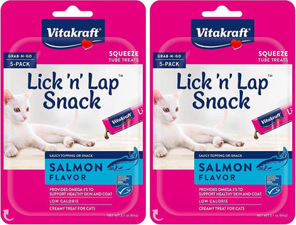 Vitakraft Lick 'N' Lap Real Salmon Squeezeable Liquid Cat Treats, Lickable, Salmon Broth #1 Ingredient, No Artificial Colors, Preservatives or Added Sugar, for Hydration, 0.52 Oz. Tubes, 16 Count14