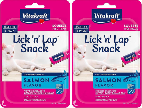 Vitakraft Lick 'N' Lap Real Salmon Squeezeable Liquid Cat Treats, Lickable, Salmon Broth #1 Ingredient, No Artificial Colors, Preservatives or Added Sugar, for Hydration, 0.52 Oz. Tubes, 16 Count14