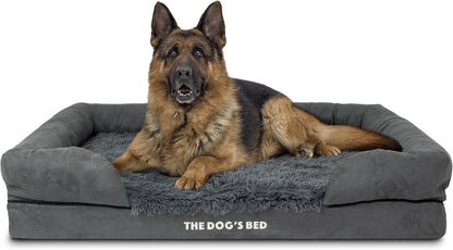 The Dog’S Bed Orthopedic Memory Foam Dog Bed with Bolsters for Large Dogs, High Density Support Mattress, Low Front Entry, Removable Washable Cover, Oxford Fabric, Blue with Dark Red Trim, Large32
