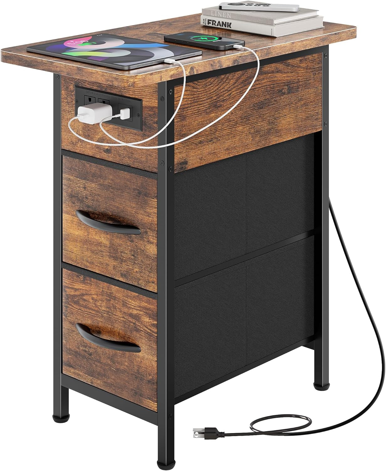 narrow-end-table-with-charging-station-side-table-with-2-drawers-slim-night-stand-with-usb-c-port-for-small-spaces-flip-top-nightstand-bedside-couch-table-living-room-rustic-brown