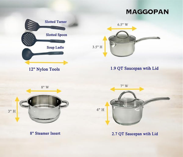 Stainless Steel Saucepan Glass Lid Casting Steel Handle Induction Impact Bonded 8 PCS Set Steamer5