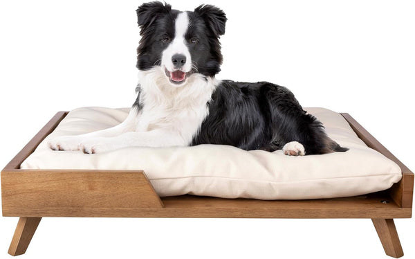 Elevated Dog Bed - 36” X 29.5” Indoor Pet Bed with Frame and Soft Cushion - Mid-Century Modern Wood Dog Bed for Medium to Large Pets by PETMAKER (Natural)1