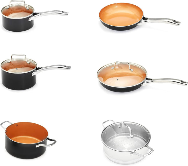 Ceramic Nonstick Cookware Set, Induction Ready, Dishwasher & Oven Safe, Even Heating, 10-Piece Set with Frying Pans, Saucepans, Glass Lids, Copper Color7