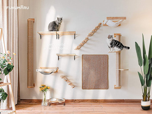 FUKUMARU Hammock Wall Mounted Cat Beds and Perches | Wooden Kitten Walls Furniture, Stable Cats Shelves, for Sleeping, Playing, Climbing, Lounging, Black Stripe8