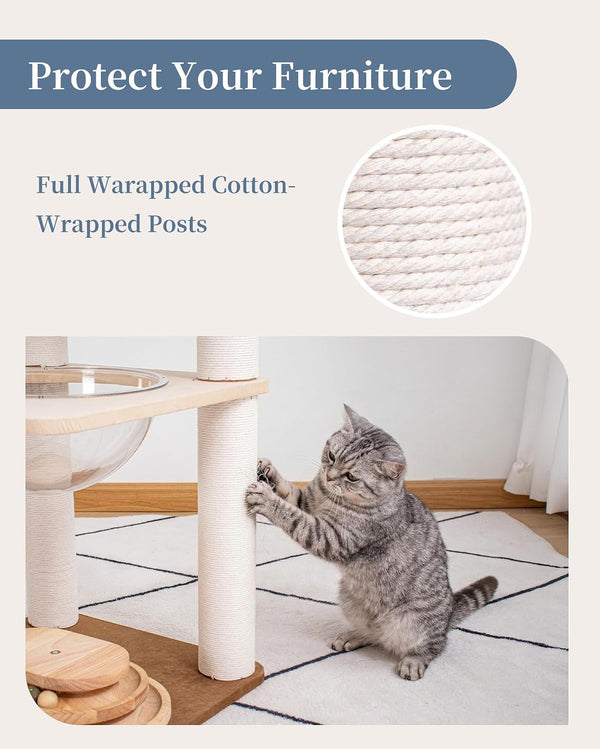 Modern Cat Tree for Large Cats, Modern Cat Tree Tower with Wide Shelves Cotton Scratching Posts, Super Sturdy Base, Cozy Perches, and Interactive Toys for Indoor Kittens 31-Inch6