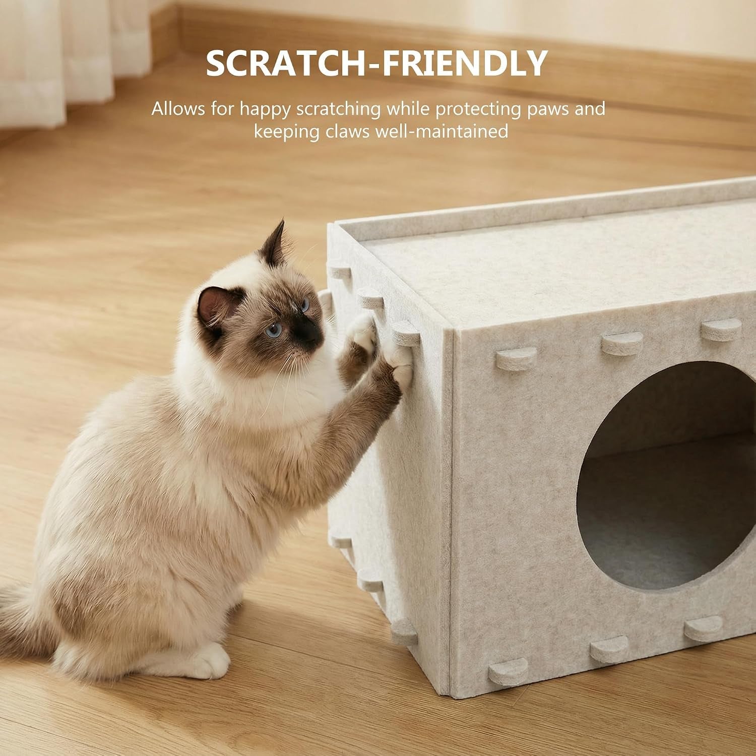 cat-house-for-indoor-cats-scratch-resistance-cat-cave-bed-felt-peekaboo-cat-hideaway-for-large-multiple-cats-up-to-22lbs-cream