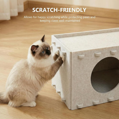 Cat House for Indoor Cats, Scratch Resistance Cat Cave Bed, Felt Peekaboo Cat Hideaway for Large & Multiple Cats up to 22Lbs, Cream5