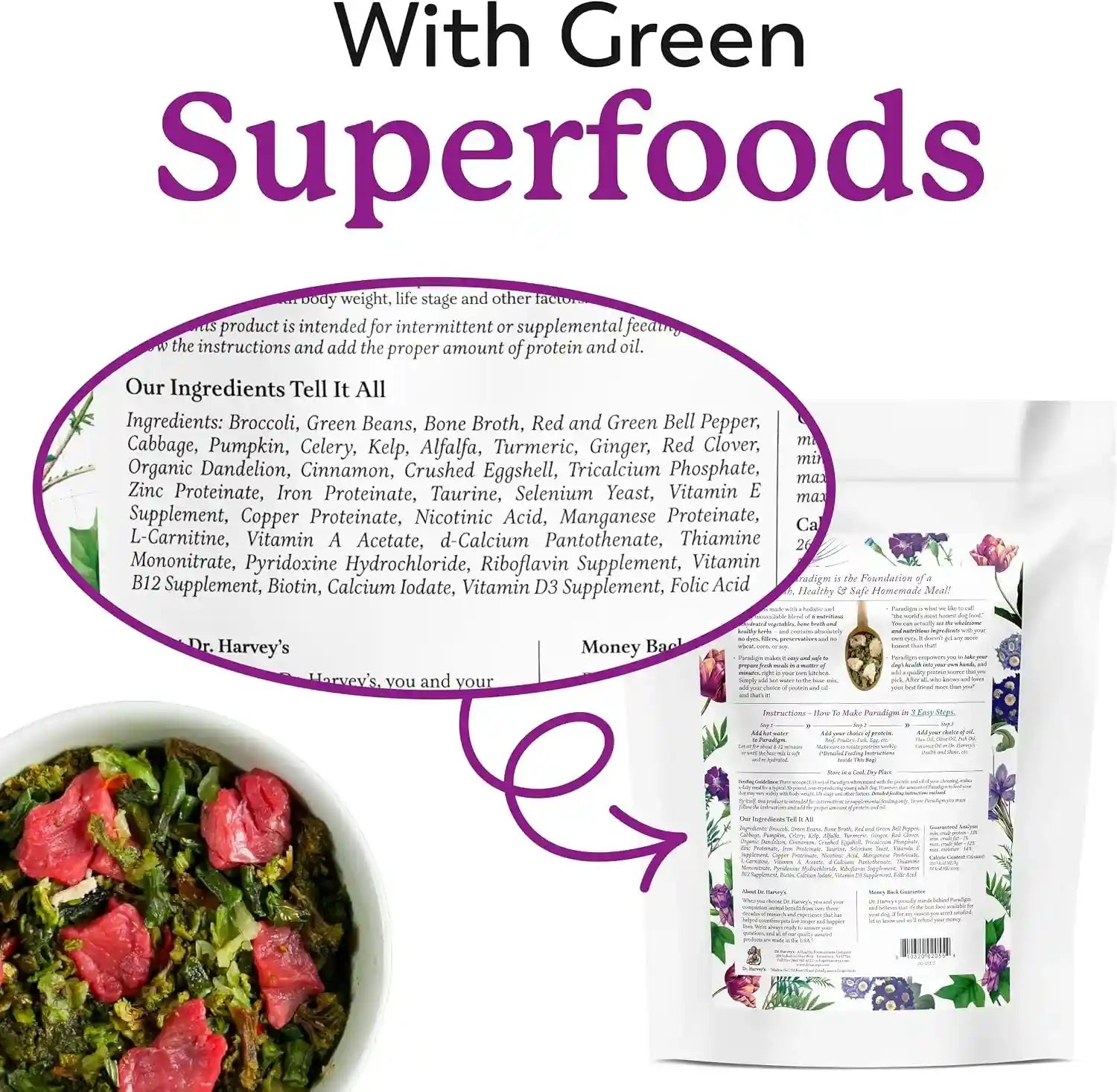 dr-harveys-paradigm-green-superfood-dog-food-human-grade-dehydrated-grain-free-base-mix-for-dogs-diabetic-low-carb-ketogenic-diet-6-pounds