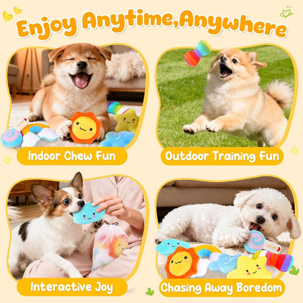 KIPRITII 9-Pack Squeaky Dog Toys for Small Dogs & Puppies with Storage Bag | Soft Plush,Built-In Squeakers,Weather-Themed Designs,Keeps Dogs Engaged3