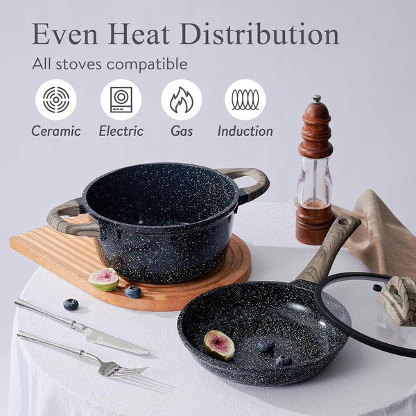 Pots and Pans Set Non Stick Non-Toxic 22 Pcs Ceramic Cookware Sets Nonstick Kitchen Pot&Pan with Lid Black Granite Induction Compatible with Glass Lids Crepe Frying Pan Pfoa/Pfos-Free4