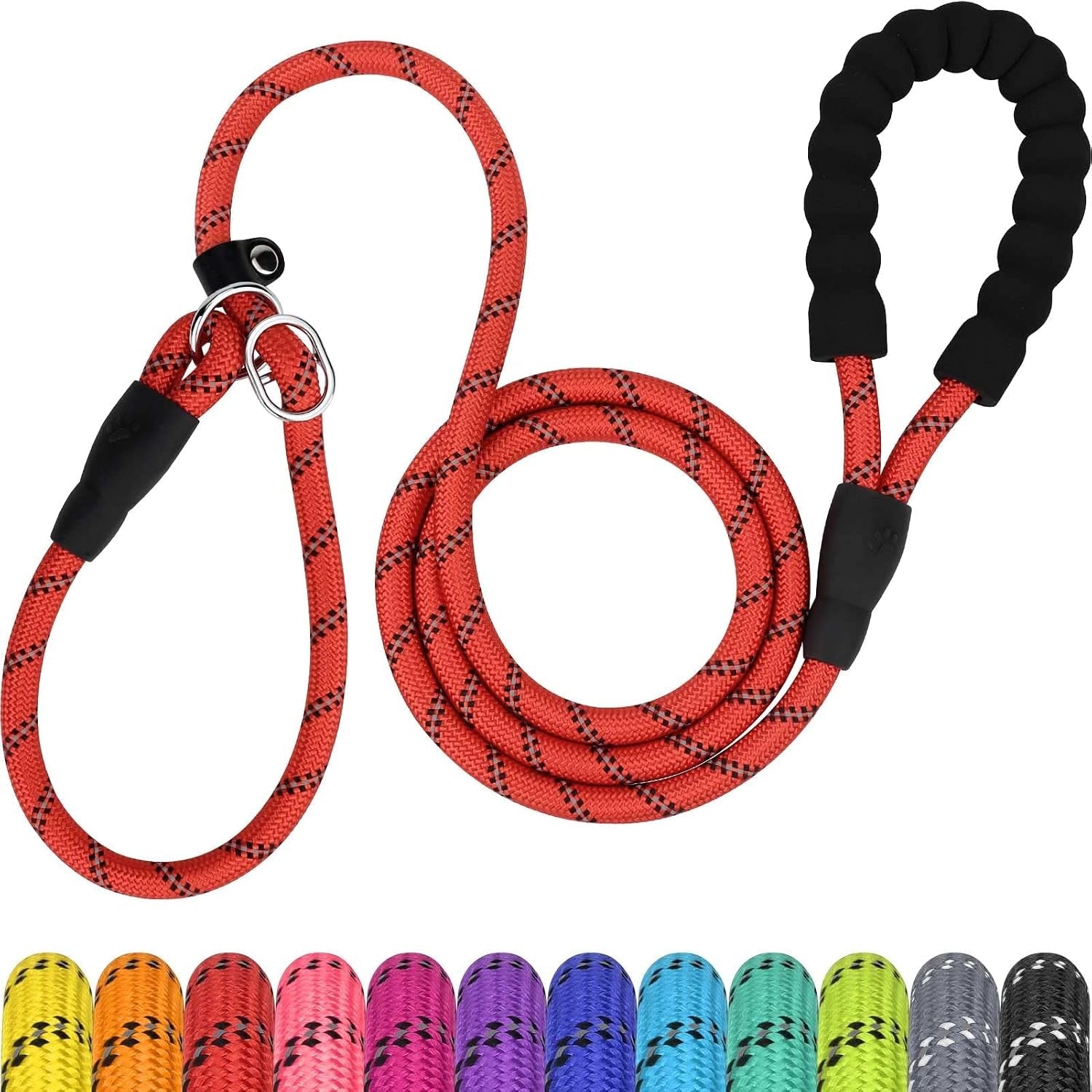 tagme-slip-lead-for-dogs-no-pull-training-leash-padded-handle-hot-pink-braided-climbing-rope-reflective-stitching-6-ft-fits-small-to-large-dogs-up-to-250-lbs-cushioned-grip-no-leash-burn