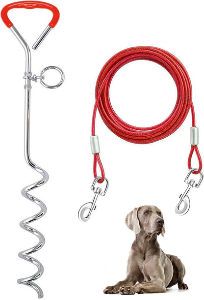 Supet Dog Tie Out Cable and Stake 32/16/10 Ft Outdoor, Yard and Camping, for Medium to Large Dogs up to 125 Lbs, 16" Stake, 32/16/10 Ft Cable with Durable Spring and Metal Hooks for Outdoor1