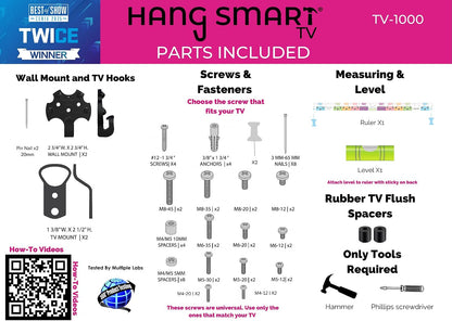 Hangsmart TV® Wall Mount NO Stud - Original & Patented Easy Install, DIY for 19-100" Tvs, Holds up to 150LBS, Fits Most LED LCD Flat Screens & Monitors, Includes Hardware5