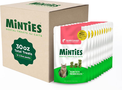 Minties Dental Treats for Cats, Salmon Flavored Treats for Cats, Freshens Breath and Controls Tartar, 2.5Oz12