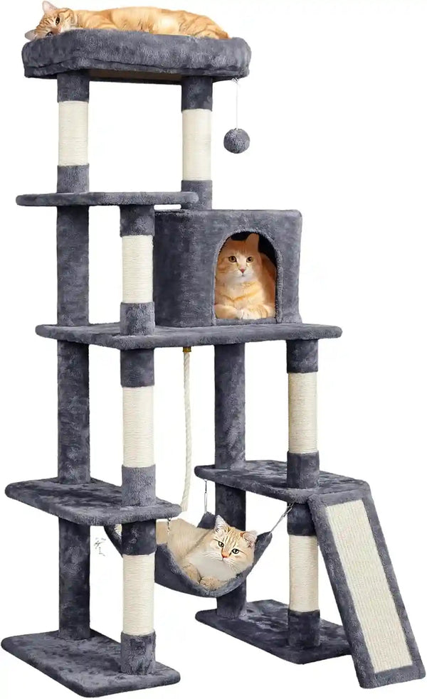Yaheetech 54In Cat Tree Tower for Large Cats, Multi-Level Condo & Hammock | Sisal Scratching Posts, Roomy Condo Holds up to 22 Lb, a Wide 21-Inch Top Perch Fit Large Cats, Dark Gray1