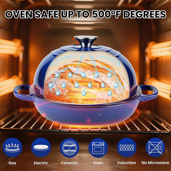 Dutch Oven for Bread Baking, Bread Oven, Enameled Cast Iron Dutch Oven, Bread Pot with Dome Lid, Oven Safe up to 500°F, 6 Quart, Blue7