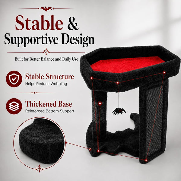 Gothic Cat Tree Tower with Coffin Bed for Indoor Cats, Black | Halloween Scratching Post｜ Spooky Sisal Scratcher｜Goth Cat Trees｜Interactive Spider Toys｜Activity Kitty Play Center6