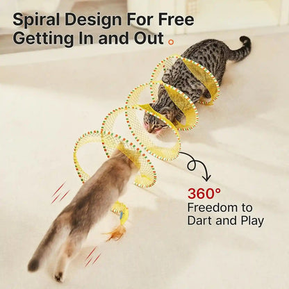 Potaroma Spiral Tunnel Cat Toy, Self Play Collapsible Spring Kitten Tunnel | for Indoor Cats, with Feather and Bell, 20 Inches Unfolded3