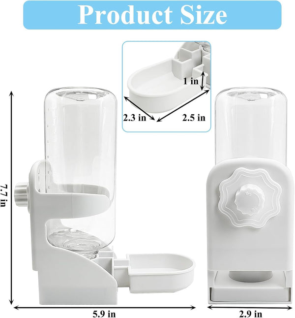 Kathson Rabbit Water Dispenser for Cage 17 Oz Hanging Guinea Pig Water Bottle No Drip Gravity Automatic Bunny Water Bottle No Leak Small Animal Water Bottle for Chinchilla Ferret Hamster（White）2
