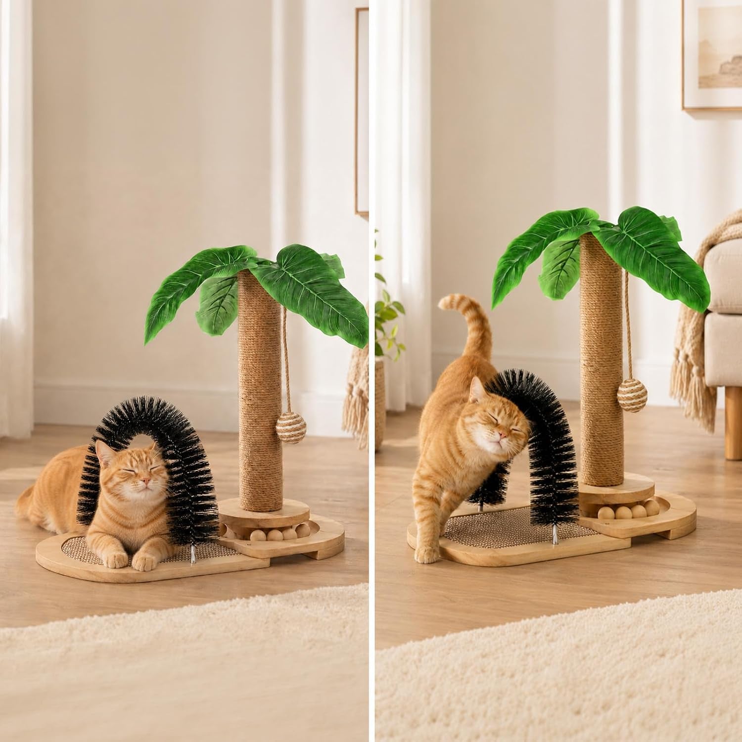 16-5-tall-sisal-cat-scratching-post-with-self-groomer-interactive-sisal-hanging-ball-fun-wooden-rolling-balls-for-small-cats-to-play-indoors-natural-sisal-cat-scratch-posts