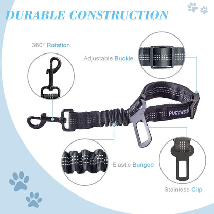2 Pack Dog Seat Belt Adjustable Dog Car Seatbelts for Vehicle Nylon Pet Safety Seat Belt with Elastic Bungee Buffer Reflective & Durable Car Harness for Dogs4