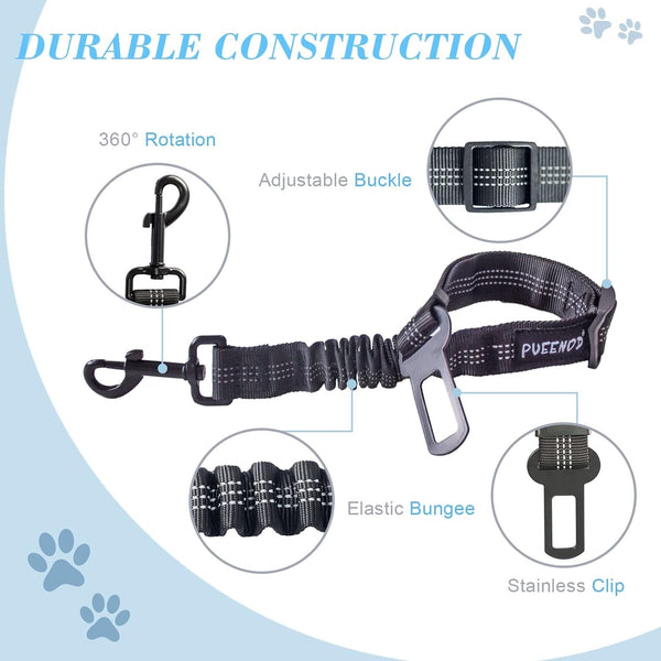 2 Pack Dog Seat Belt Adjustable Dog Car Seatbelts for Vehicle Nylon Pet Safety Seat Belt with Elastic Bungee Buffer Reflective & Durable Car Harness for Dogs4