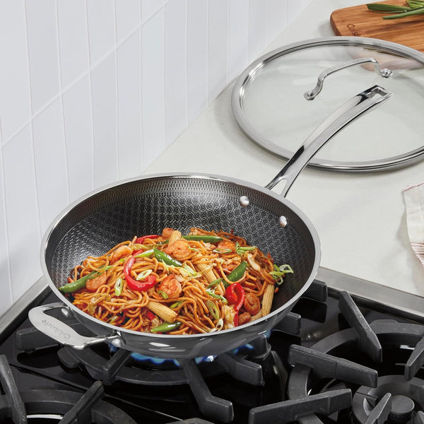 Wok Pan, Purelysear Hybrid, Stainless Steel, 12 Inch | Hybrid Stainless Steel Wok with Lid for Stir-Fry/Steaming, Ceramic Pan, Induction Compatible, Oven Safe to 500°F, FPS26-30HC2