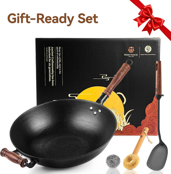 12.6 Inch Cast Iron Wok Pan with Wood Lid, Uncoated Flat Bottom Chinese Stir Fry Pan, Heavy Duty Wok for Induction, Gas and Electric Stoves9